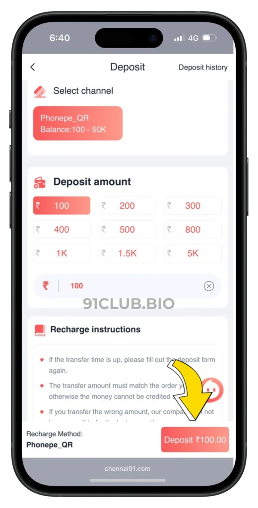 91-club-deposit-page
